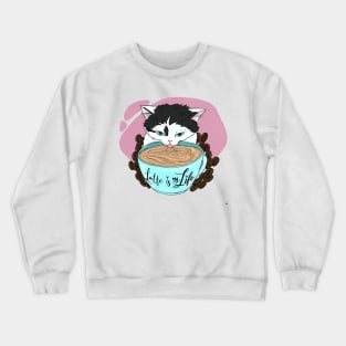 Waffle the cat with latte macciatto coffee Crewneck Sweatshirt